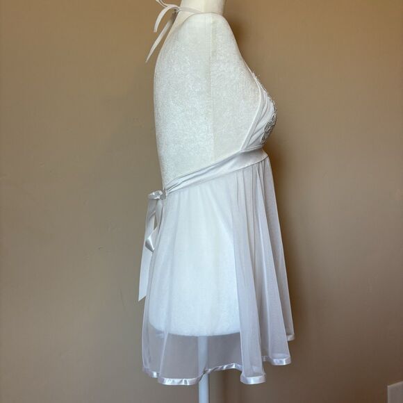 Shirley Of Hollywood Women’s Large White Lingerie Dress Sheer Beaded Adjustable - Picture 4 of 10